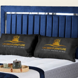 UKBEDFURNITURE Chrome Edge Blue Plush Valvet Upholstered Bed Frame Only - Slatted Base - 48 Inch Headboard - thumbnail 2