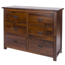 Core Products 3+3 Drawer Wide Chest, Rich Dark Brown Lacquer Finish, Boston Range H91.0Cm X W110.0Cm X D40.0Cm