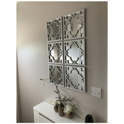Set Of 3 Silver Moroccan Tile Square Mirrors Moroccan Wall Art Hanging Mirrors Silver