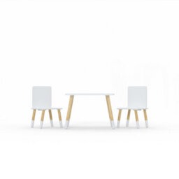 Kidsaw Childrens White Table & Chairs Set, Preschoolers Study Activity, Kids Or Toddlers - thumbnail 2