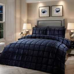 Soirée Brighton Square Navy Soft Velvet Box Stitched Duvet Cover Set