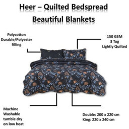 TheWhiteWater Limited Bedspread - Luxury Quilted - Reversible - Bed Throw Warm Quilt - Bedspread Patchwork Heer Design Set 150 Gsm - 3 Tog - thumbnail 7