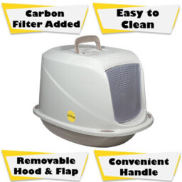 Cat Centre.Direct Cat Centre Medium Blue Cat Hooded Litter Tray Bundle With 2 Bowls And Scoop - thumbnail 4