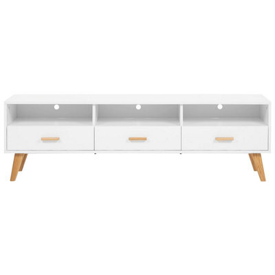 Beliani White Tv Stand With Light Oak Accents 55Cm H X 180Cm W X 40Cm D - Shelves And Drawers - image 1