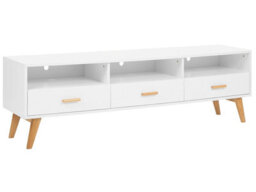 Beliani White Tv Stand With Light Oak Accents 55Cm H X 180Cm W X 40Cm D - Shelves And Drawers - thumbnail 3