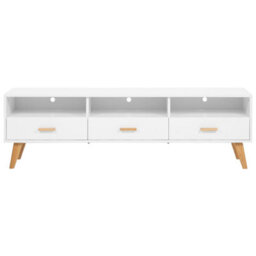 Beliani White Tv Stand With Light Oak Accents 55Cm H X 180Cm W X 40Cm D - Shelves And Drawers - thumbnail 1