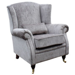 Wing Chair Original Fireside High Back Armchair Belvedere Pewter Grey Real Fabric - thumbnail 1