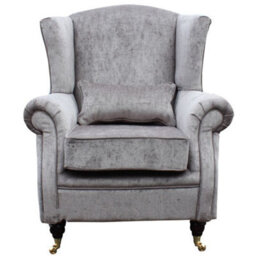 Wing Chair Original Fireside High Back Armchair Belvedere Pewter Grey Real Fabric - thumbnail 2