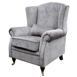 Wing Chair Original Fireside High Back Armchair Belvedere Pewter Grey Real Fabric - thumbnail 3