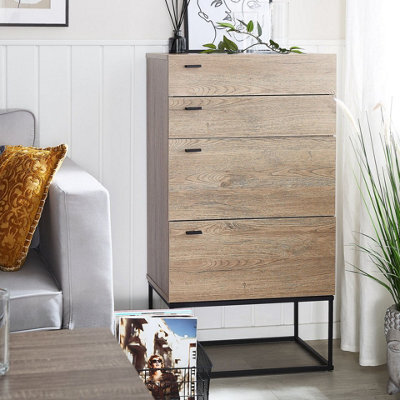 Wyld And Coco Rustic Chest Of Drawers 4-Tier Light Brown With Black Metal Base - 4 Drawers, Tall Storage Unit - image 1