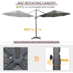 Outsunny 3 X 3(M) Cantilever Parasol Garden Umbrella With Cross Base Grey - thumbnail 4