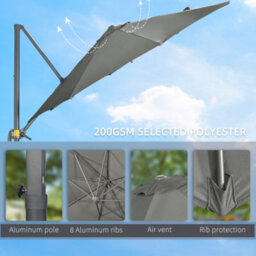 Outsunny 3 X 3(M) Cantilever Parasol Garden Umbrella With Cross Base Grey - thumbnail 7