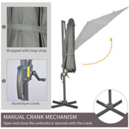 Outsunny 3 X 3(M) Cantilever Parasol Garden Umbrella With Cross Base Grey - thumbnail 6