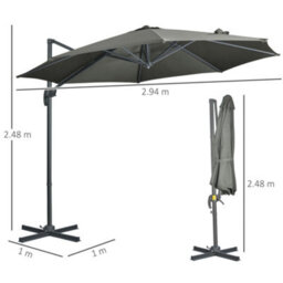 Outsunny 3 X 3(M) Cantilever Parasol Garden Umbrella With Cross Base Grey - thumbnail 3