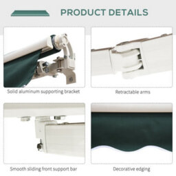 Outsunny Garden Sun Shade Canopy Retractable Awning, 2.5 X 2M, Green - thumbnail 8