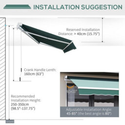 Outsunny Garden Sun Shade Canopy Retractable Awning, 2.5 X 2M, Green - thumbnail 6