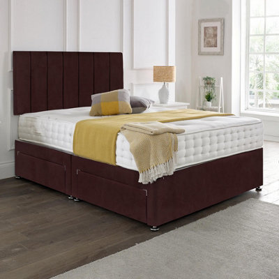 Dining Tables Oslo Matching Headboard Divan Set, 2 Drawer On Same Side With Sprung 1500 Comfort Mattress - Plush Velvet Mulburry - Double - image 1