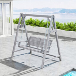Outsunny 2 Seater Wooden Garden Swing Seat Hammock Bench Lounger, Grey - thumbnail 9