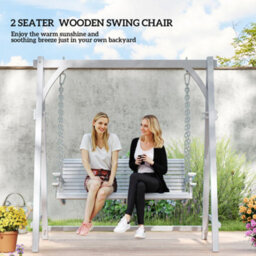 Outsunny 2 Seater Wooden Garden Swing Seat Hammock Bench Lounger, Grey - thumbnail 4