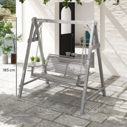 Outsunny 2 Seater Wooden Garden Swing Seat Hammock Bench Lounger, Grey - thumbnail 3