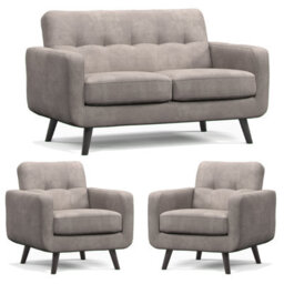 Furnishings For Less UK Kendal Fixed Back Antelope 3 Piece Sofa Suite 2 Seater And 2 Armchairs - thumbnail 1