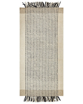 Wyld And Coco Handwoven Flatweave Rug Beige And Black 80 X 150 Cm With Tassels - image 1