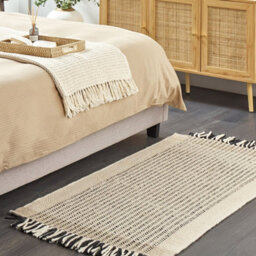 Wyld And Coco Handwoven Flatweave Rug Beige And Black 80 X 150 Cm With Tassels - thumbnail 2