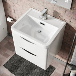Nes Home 500mm White Wall Hung Basin Vanity Unit 2 Drawer Bathroom Storage Cabinet Gloss - thumbnail 4