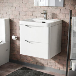 Nes Home 500mm White Wall Hung Basin Vanity Unit 2 Drawer Bathroom Storage Cabinet Gloss - thumbnail 1