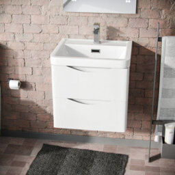 Nes Home 500mm White Wall Hung Basin Vanity Unit 2 Drawer Bathroom Storage Cabinet Gloss - thumbnail 2