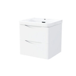 Nes Home 500mm White Wall Hung Basin Vanity Unit 2 Drawer Bathroom Storage Cabinet Gloss - thumbnail 7