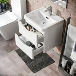 Nes Home 500mm White Wall Hung Basin Vanity Unit 2 Drawer Bathroom Storage Cabinet Gloss - thumbnail 5