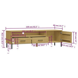 Berkfield Tv Cabinet With Metal Legs Brown Solid Wood Pine Oslo - thumbnail 8