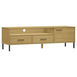 Berkfield Tv Cabinet With Metal Legs Brown Solid Wood Pine Oslo - thumbnail 2