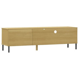 Berkfield Tv Cabinet With Metal Legs Brown Solid Wood Pine Oslo - thumbnail 7