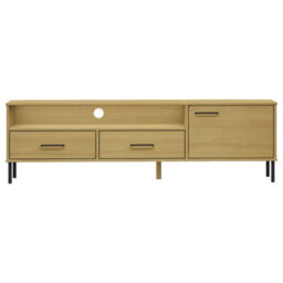 Berkfield Tv Cabinet With Metal Legs Brown Solid Wood Pine Oslo - thumbnail 4