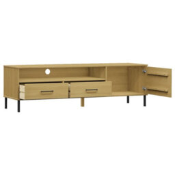 Berkfield Tv Cabinet With Metal Legs Brown Solid Wood Pine Oslo - thumbnail 5