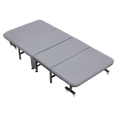 4 Fold Single Folding Bed With Wheels Portable Rollaway Fold Away Guest Bed Metal Frame - image 1