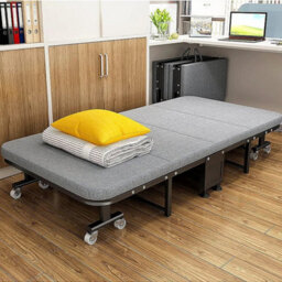 4 Fold Single Folding Bed With Wheels Portable Rollaway Fold Away Guest Bed Metal Frame - thumbnail 3