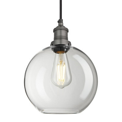 Industville Brooklyn Glass Globe Pendant - 9 Inch, Clear Glass Globe - 9 Inch, Pewter Pendant Holder - image 1