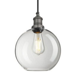 Industville Brooklyn Glass Globe Pendant - 9 Inch, Clear Glass Globe - 9 Inch, Pewter Pendant Holder