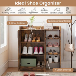 Gainoom Brown Shoe Cabinet Shoe Storage Organizer W/ 4 Open Shelves - thumbnail 8