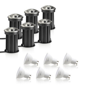 Auraglow Ip67 Anti-Dazzle Stainless Steel Gu10 Deck Light - Warm White - 6 Pack - image 1