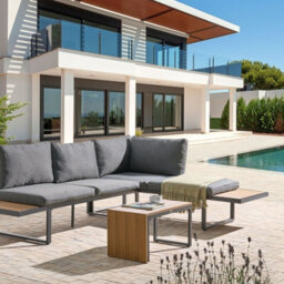 Wyld And Coco Modular Garden Corner Sofa Set Grey Cushions 4-Seater L238 X D168 X H76Cm - thumbnail 2