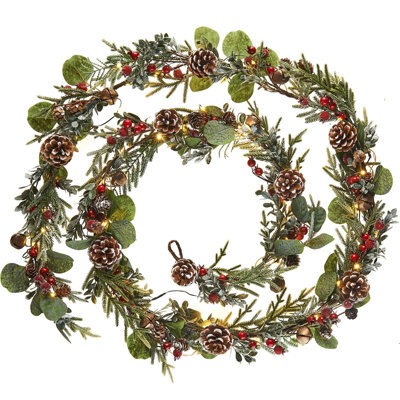 WeRChristmas 9 Ft Pre-Lit Frosted Artificial Christmas Garland With Eucalyptus, Pinecones And Berries, 55 Warm White Leds - image 1