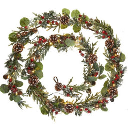 WeRChristmas 9 Ft Pre-Lit Frosted Artificial Christmas Garland With Eucalyptus, Pinecones And Berries, 55 Warm White Leds - thumbnail 1