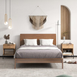 Costway Modern Nightstand W/ Charging Station & Drawer Wooden Bedside Table Natural - thumbnail 4