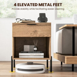Costway Modern Nightstand W/ Charging Station & Drawer Wooden Bedside Table Natural - thumbnail 7