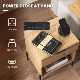 Costway Modern Nightstand W/ Charging Station & Drawer Wooden Bedside Table Natural - thumbnail 5