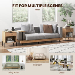 Costway Modern Nightstand W/ Charging Station & Drawer Wooden Bedside Table Natural - thumbnail 9